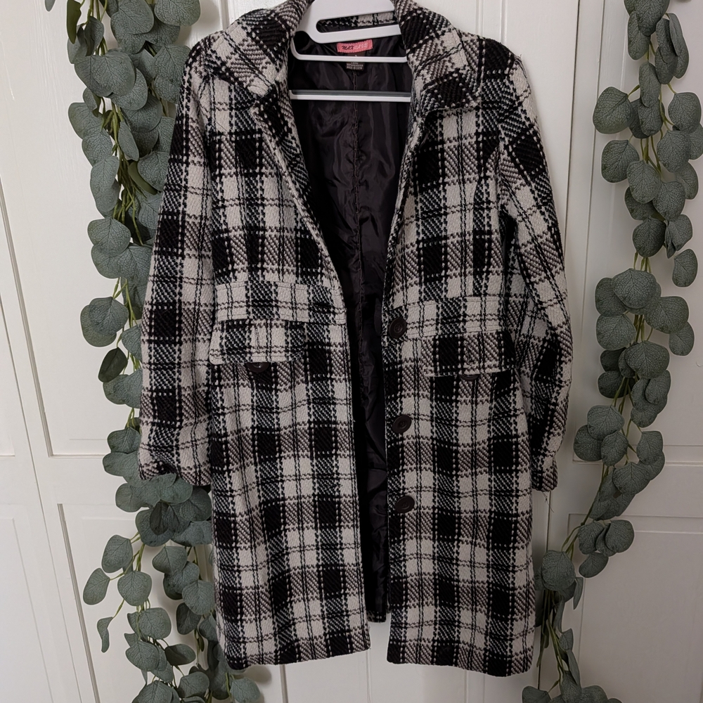 Vintage Max Rave Black and White Plaid Pea Coat